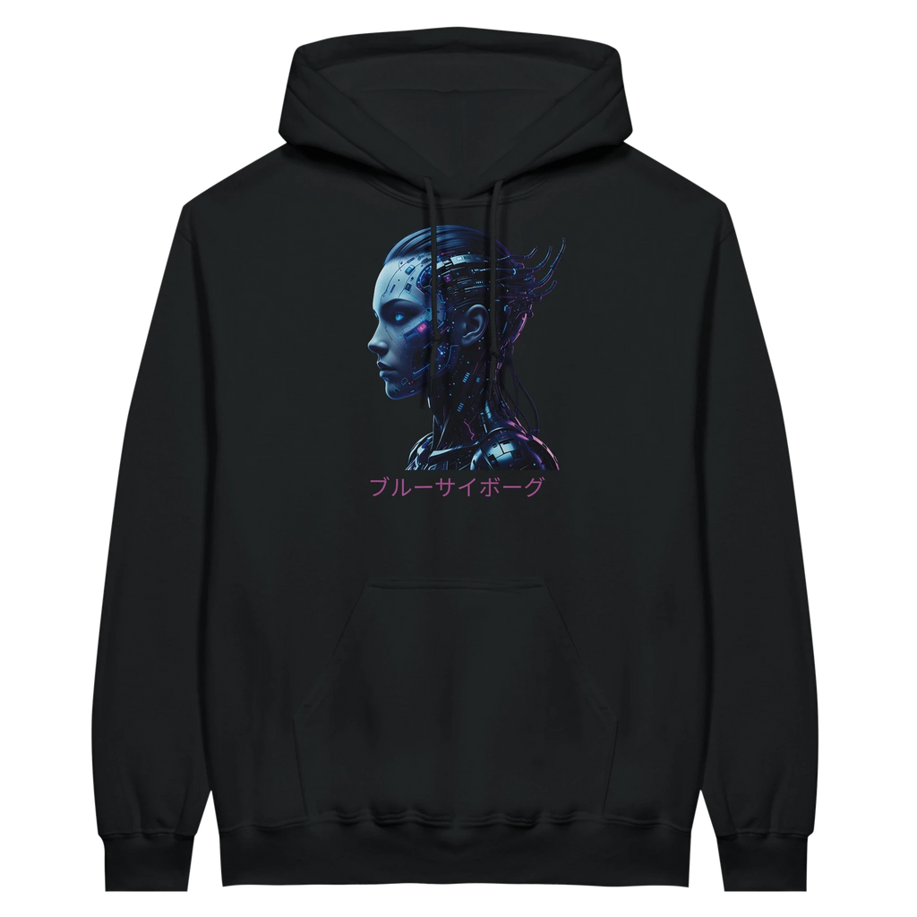 Blue Cyborg Hoodie – Futuristic Neon Streetwear