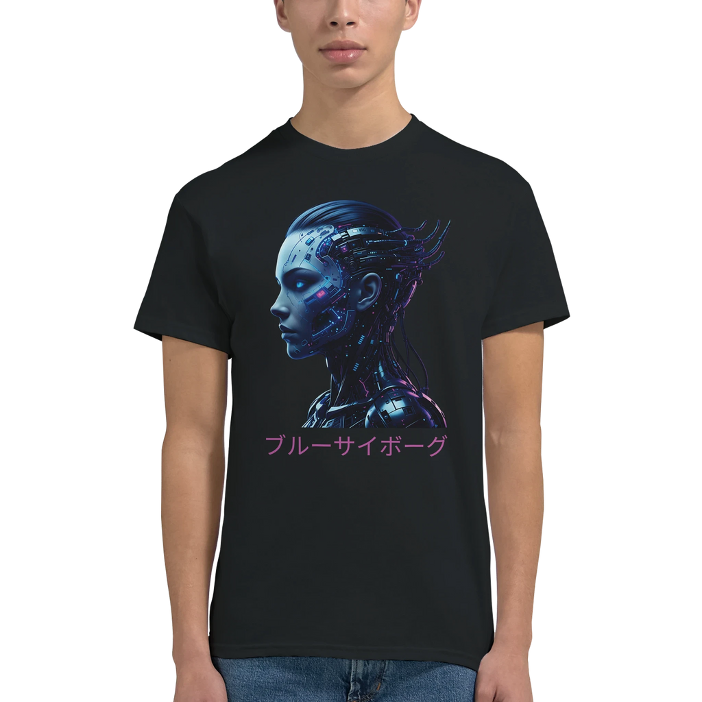 Blue Cyborg T-Shirt – Futuristic Neon Streetwear