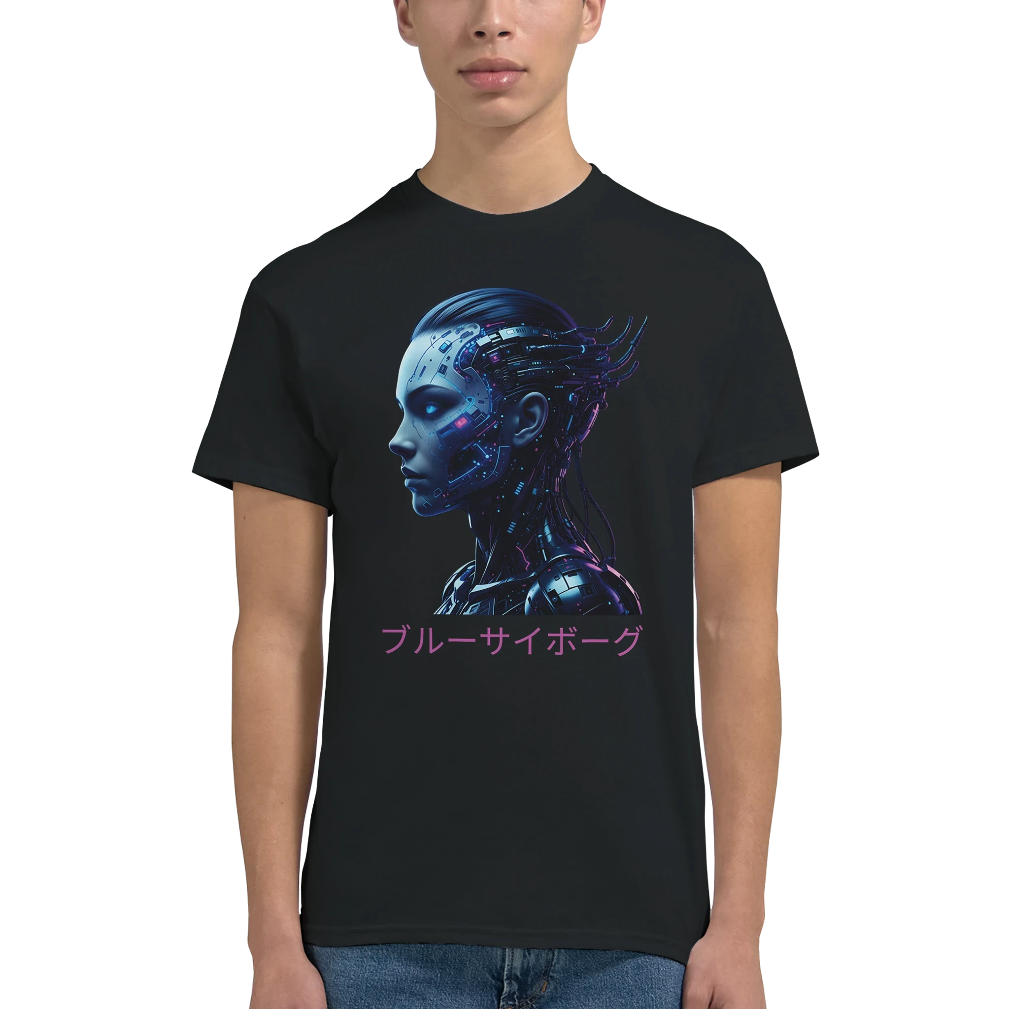 Blue Cyborg T-Shirt – Futuristic Neon Streetwear