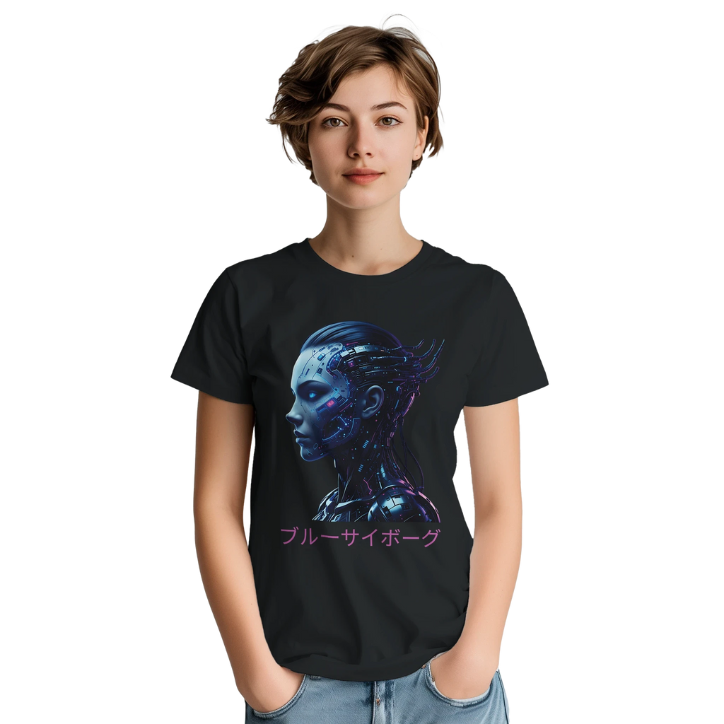 Blue Cyborg T-Shirt – Futuristic Neon Streetwear