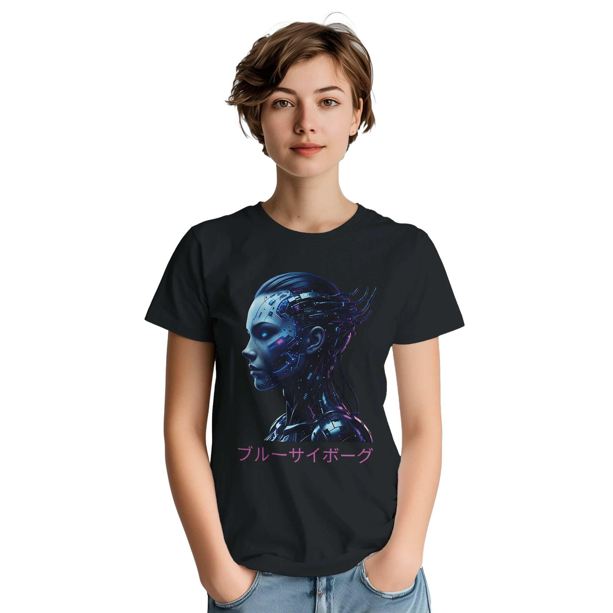 Blue Cyborg T-Shirt – Futuristic Neon Streetwear