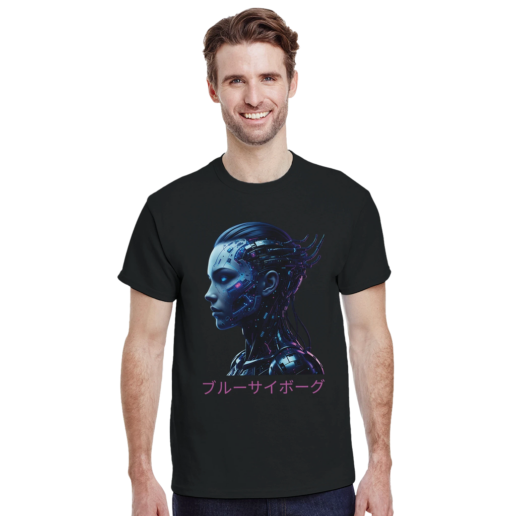 Blue Cyborg T-Shirt – Futuristic Neon Streetwear