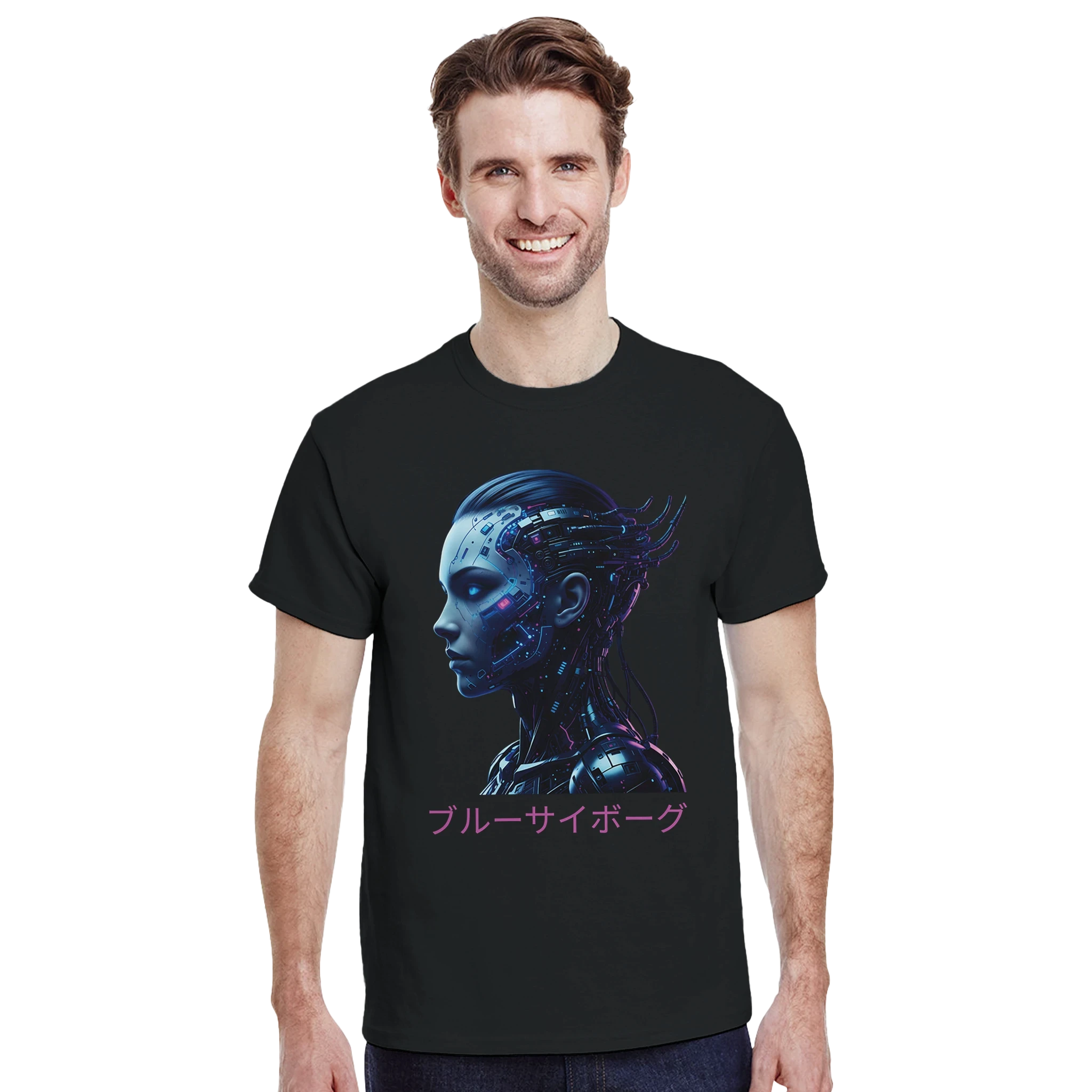 Blue Cyborg T-Shirt – Futuristic Neon Streetwear