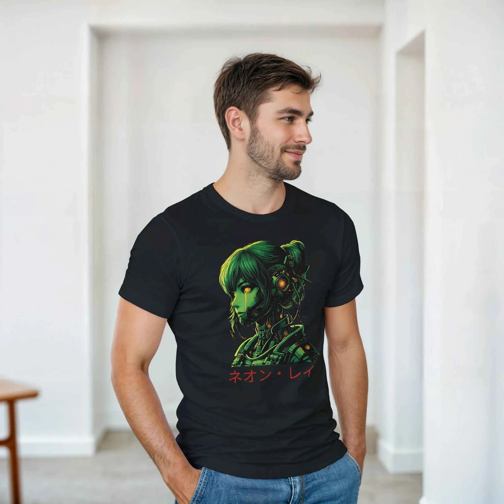 Neon Rae Cyborg Warrior T-Shirt: Sci-Fi Cyberpunk Apparel