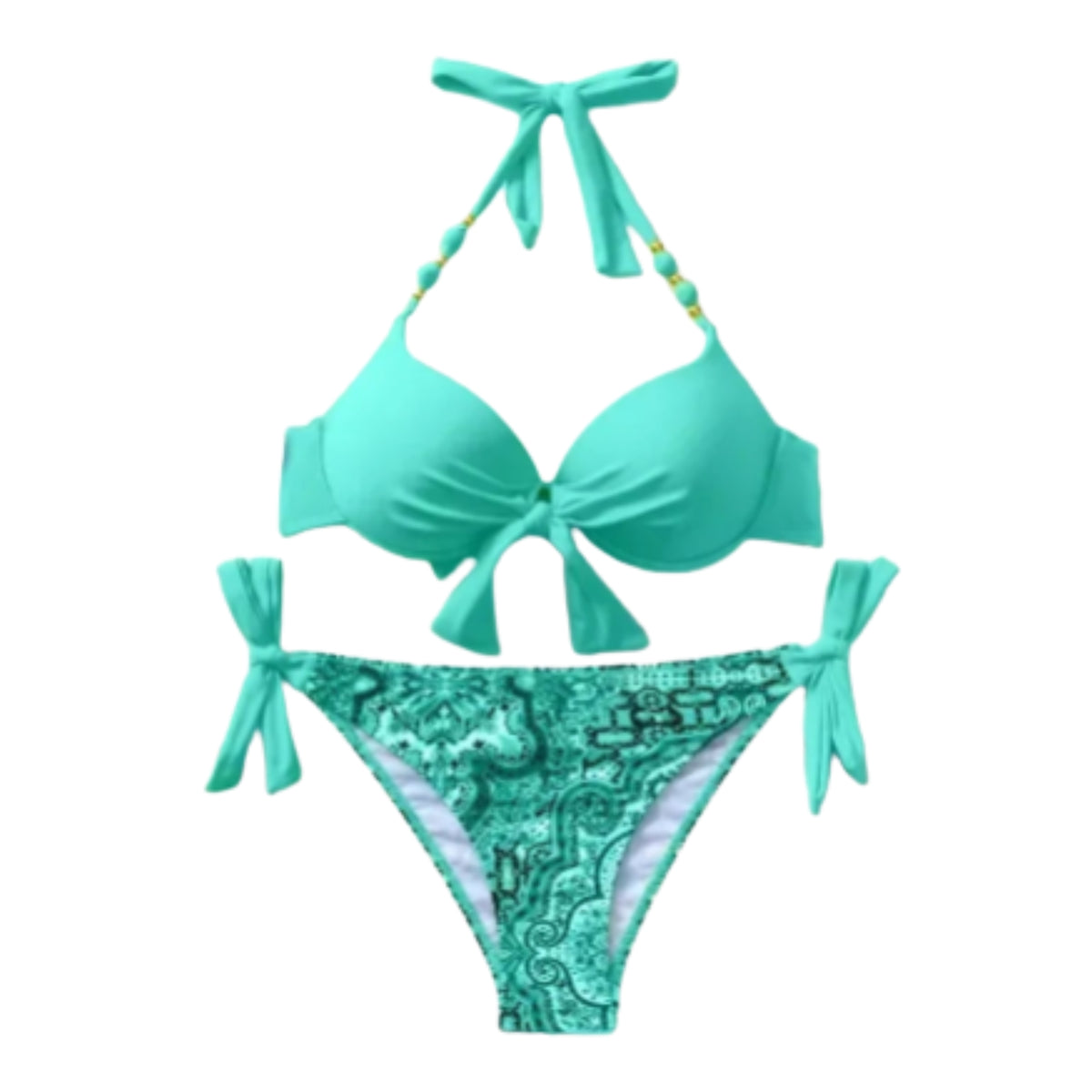 Vibrant Turquoise Underwire Bikini with Mixed Animal Print Bottoms