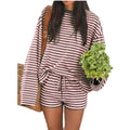 Striped Long Sleeve Top and Drawstring Shorts Casual Co-Ord Set