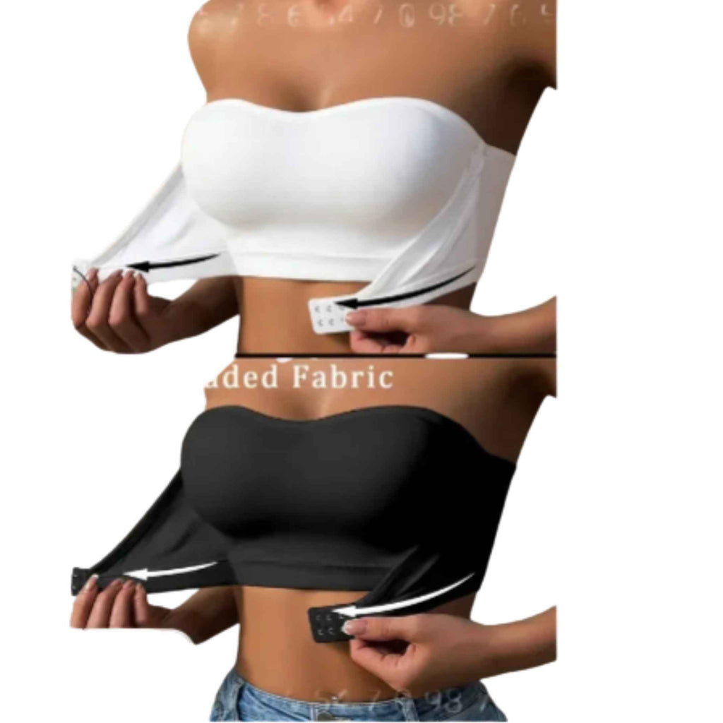 2-Piece Strapless Bandeau Bra Set with Front Hook Closure, Removable Pads and Ruffled Edge Detail