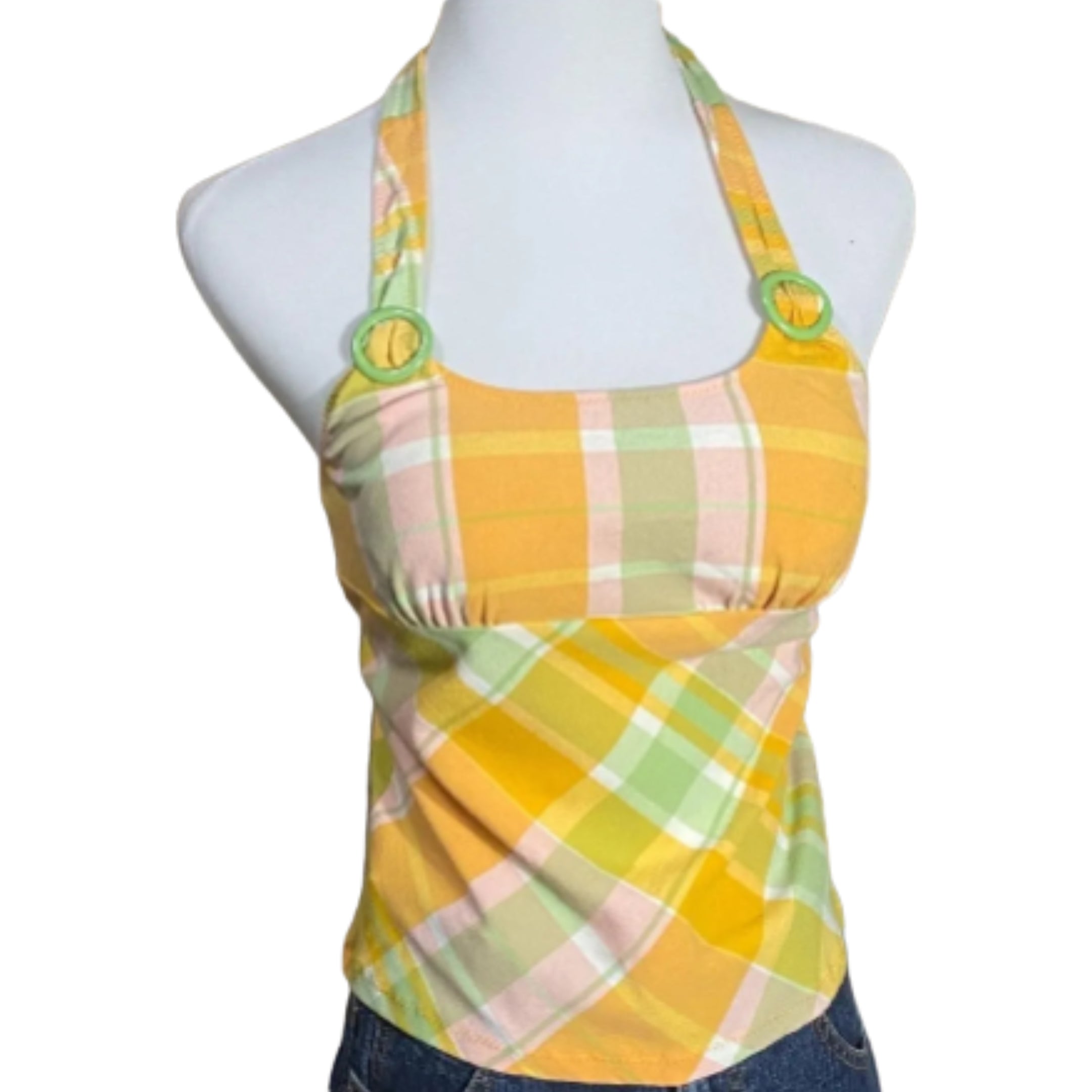 Plaid Halter Crop Top with Open Back Slim Contemporary Streetwear Style