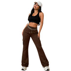 High Waist Cargo Flare Pants with Drawstring Waist Relaxed Streetwear Wide Leg Fit