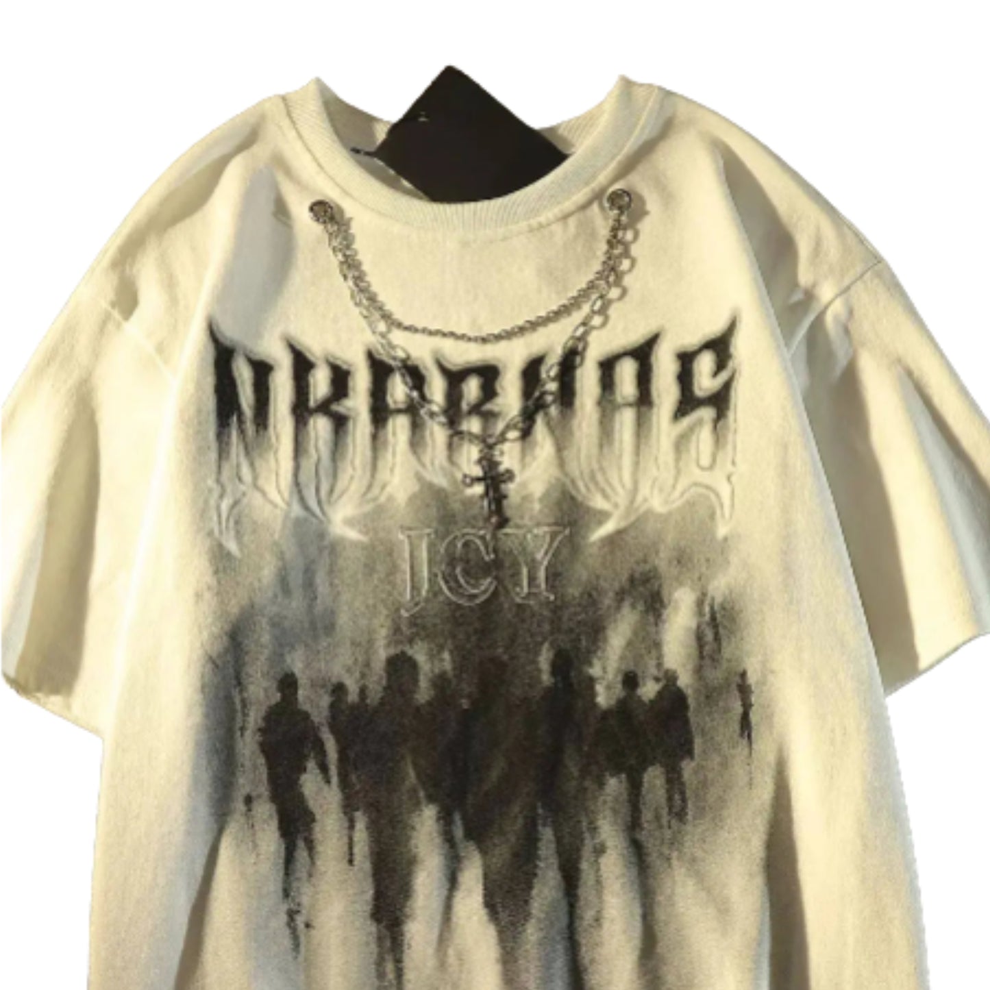 Oversized Vintage Silhouette Graphic Cotton T-Shirt with Dark Streetwear Aesthetic