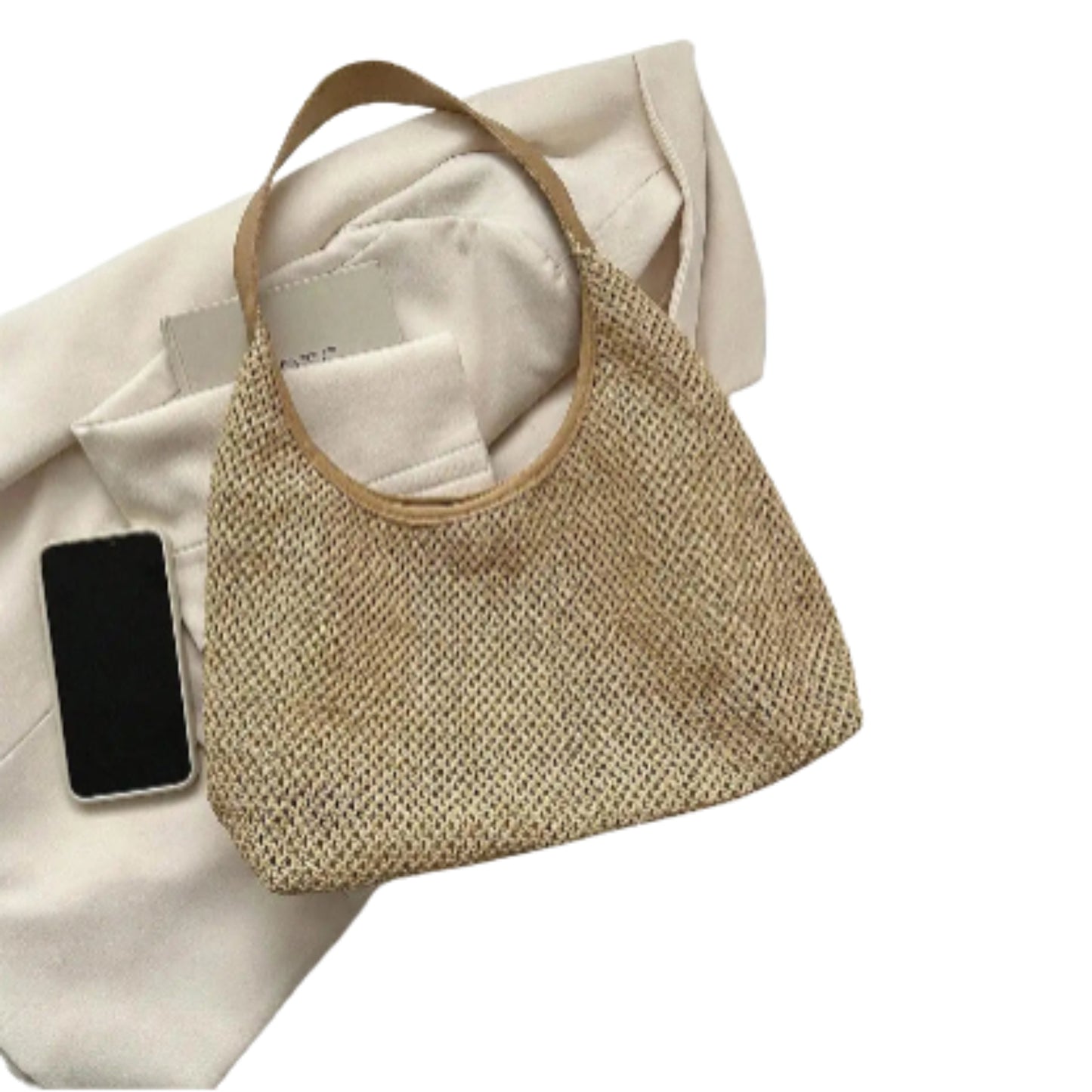 Woven Straw Hobo Shoulder Bag with Relaxed Large Capacity Design