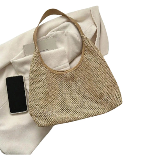 Woven Straw Hobo Shoulder Bag with Relaxed Large Capacity Design