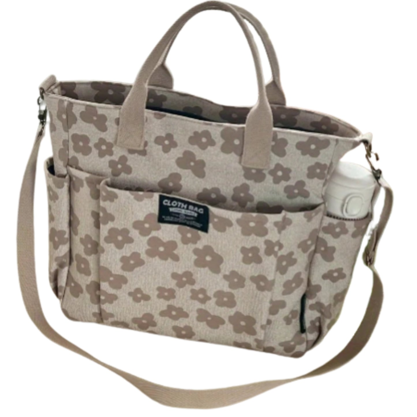 Textured Floral Pattern Utility Tote Bag with Multi Pocket Storage