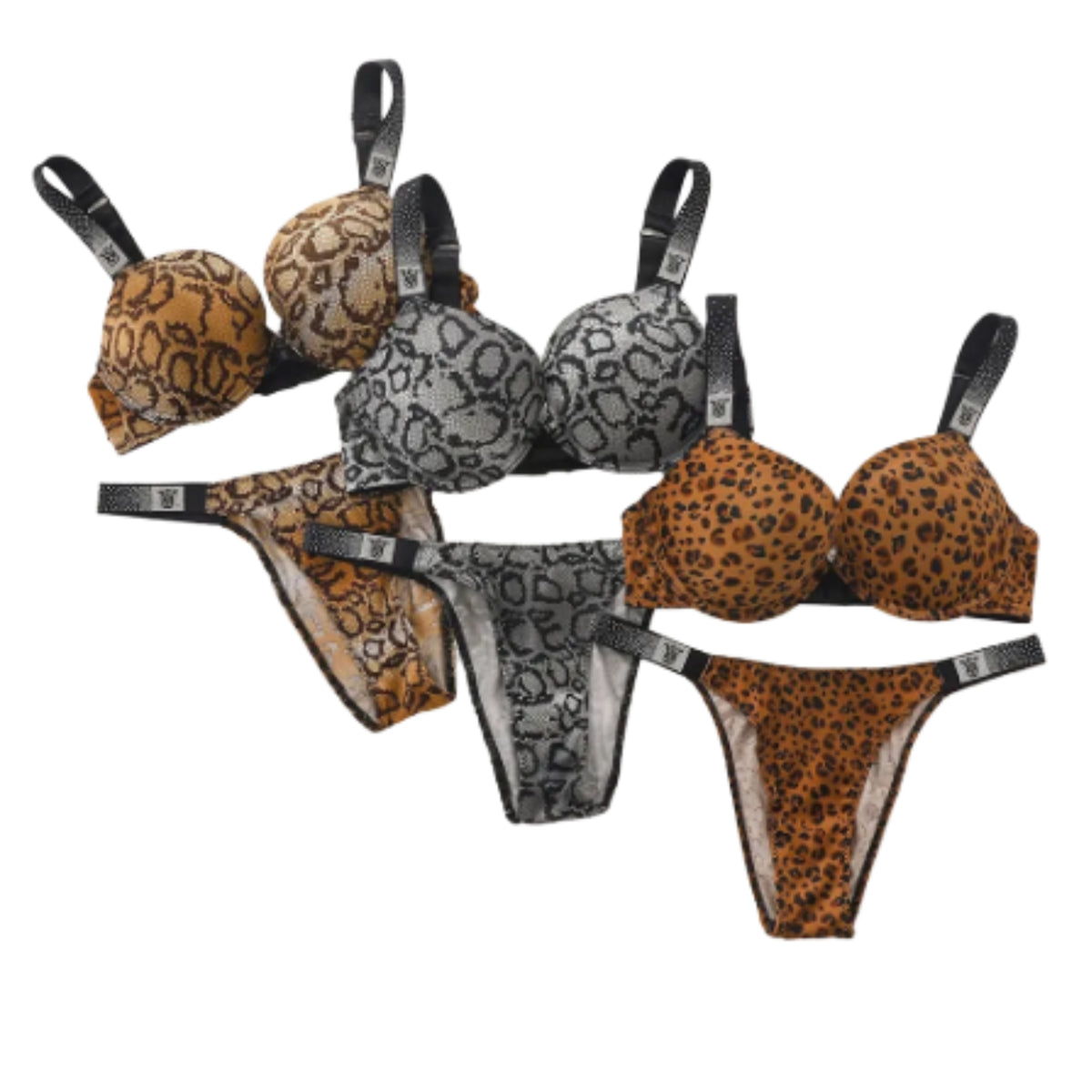 Fierce Animal Print Contour Underwire Bra Set with Statement Crystal Straps