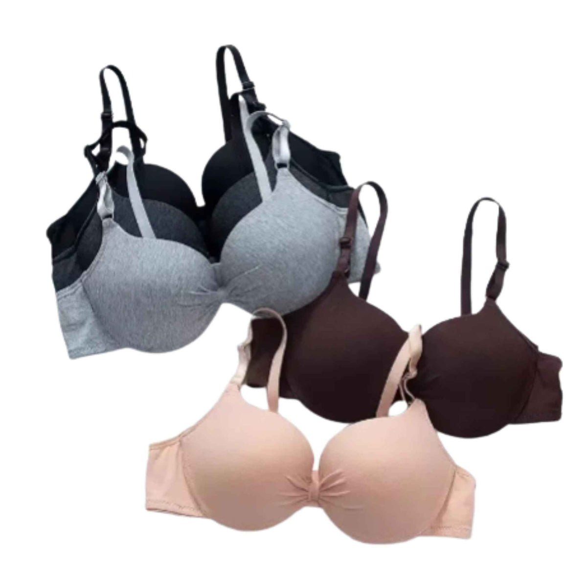 Cotton Deep-V Push-Up Bra with Gathered Cup Detail, Adjustable Straps and Classic Everyday Silhouette