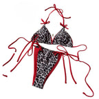Fierce Leopard Print Plunge Triangle Bikini Set with Metallic Ring Accents