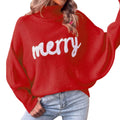 Women's Festive Typography Knit Relaxed Fit Holiday Sweater Pullover