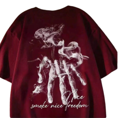 Oversized Skeletal Hand Graphic Cotton T-Shirt with Artistic Streetwear Print
