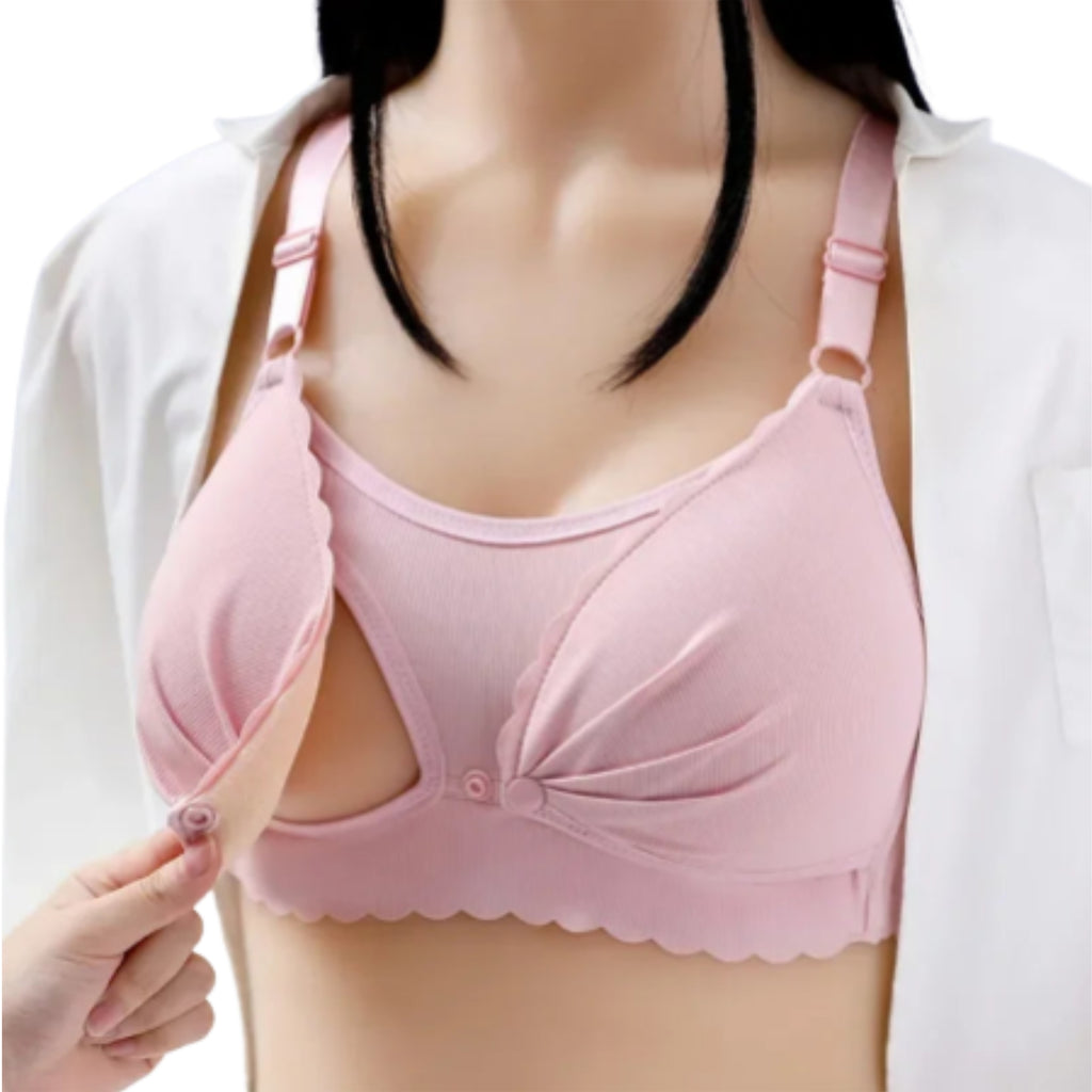 Seamless Wire-Free Nursing Bra with Scalloped Edges and Front-Drop Clips
