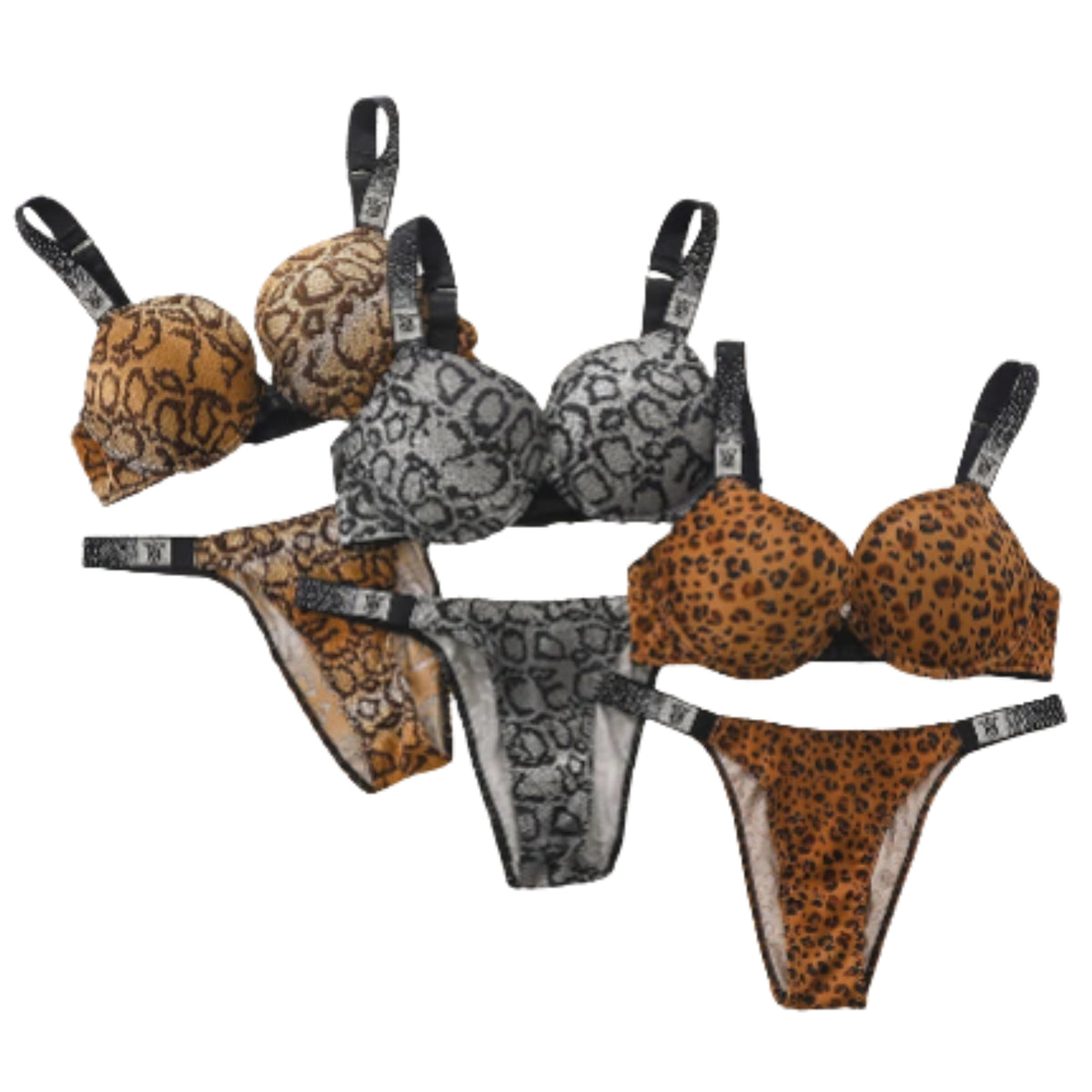Classic Leopard Print Contour Bra and Thong Set with Statement Straps