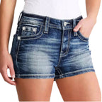 Women's High Waist Slim Fit Denim Style Shorts with Classic Everyday Casual Silhouette