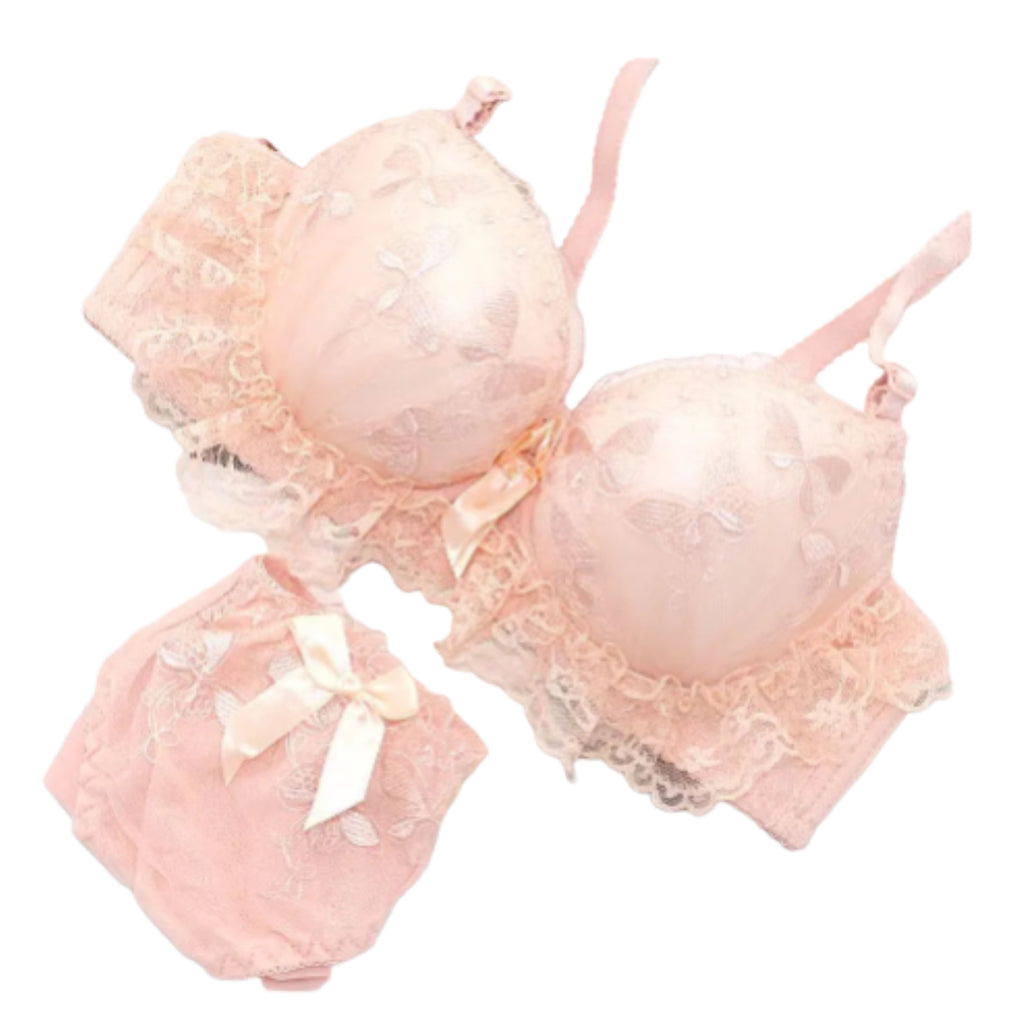 Lavender Butterfly Embroidery Push-Up Bra and High-Waist Panty Set