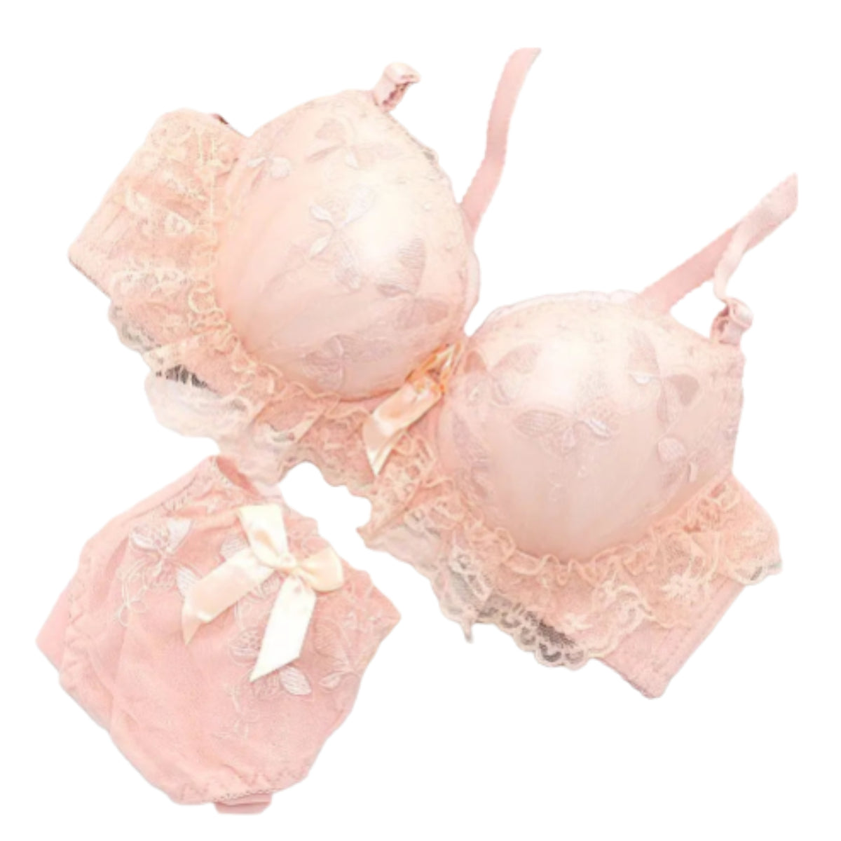Lavender Butterfly Embroidery Push-Up Bra and High-Waist Panty Set