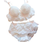 Sweet Peach Ruffled Wire-Free Bralette and Panty Set with Floral Embroidery
