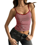 Striped Spaghetti Strap Crop Top with Slim Fit Vintage Streetwear Styling