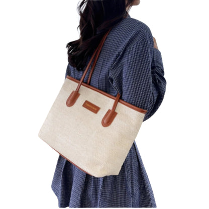 Large Capacity Woven Straw Tote Shoulder Bag for Everyday Travel