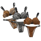 Bold Embellished Strap Push-Up Bra and Coordinated Thong Set