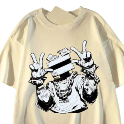 Urban Figure Graphic Streetwear Cotton T-Shirt With Printed Artwork Style