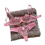 Vibrant Floral Rose Embroidery Sheer Underwire Lingerie Set