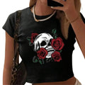 Dark Floral Graphic Baby Tee with Fitted Alternative Streetwear Silhouette