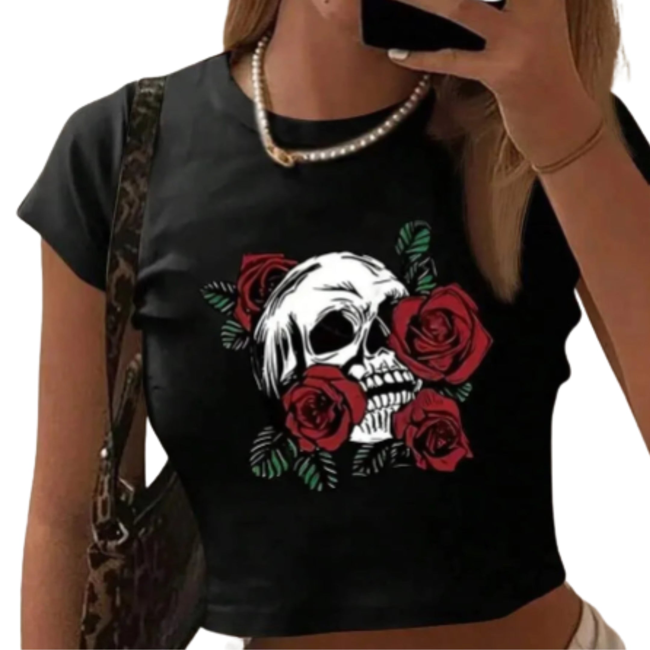 Dark Floral Graphic Baby Tee with Fitted Alternative Streetwear Silhouette