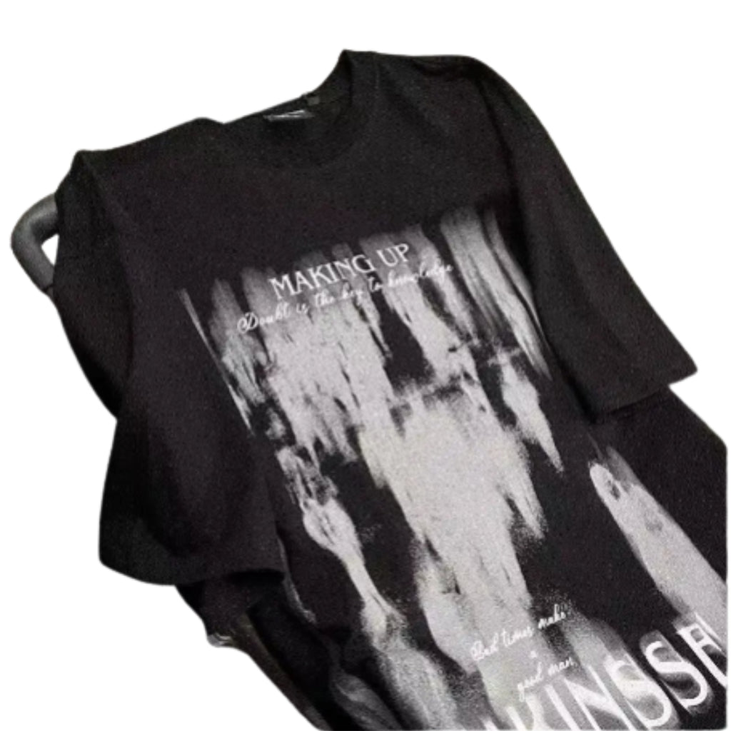 Abstract Washed Graphic Streetwear T-Shirt with Distressed Artistic Print Design