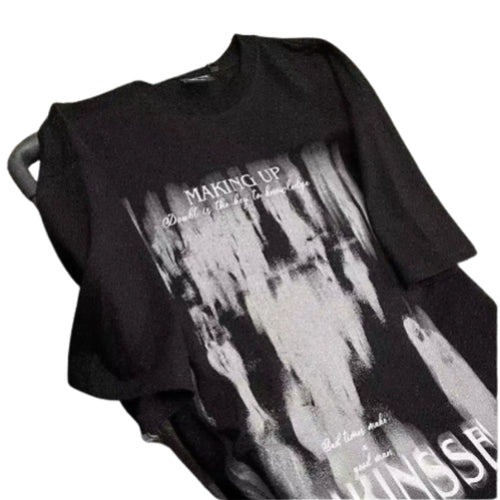 Abstract Washed Graphic Streetwear T-Shirt with Distressed Artistic Print Design