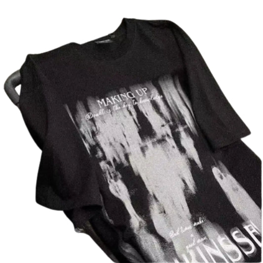 Abstract Washed Graphic Streetwear T-Shirt with Distressed Artistic Print Design