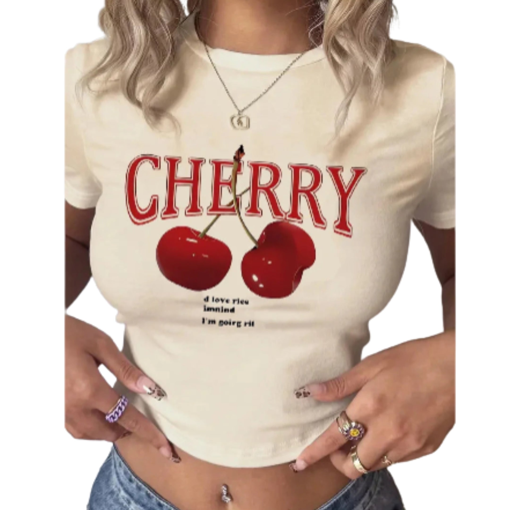 Women's Cherry Graphic Baby Crop Top for Casual Y2K Streetwear Everyday Fashion Style