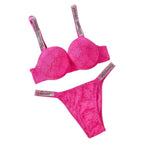 Vivid Magenta Contour Bra and Thong Set with Crystal-Embellished Straps