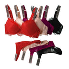 Crimson Red Contour Underwire Bra Set with Lace Trim and Embellished Straps