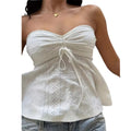 Strapless Drawstring Peplum Crop Top with Keyhole Detail Contemporary Style