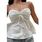 Strapless Drawstring Peplum Crop Top with Keyhole Detail Contemporary Style