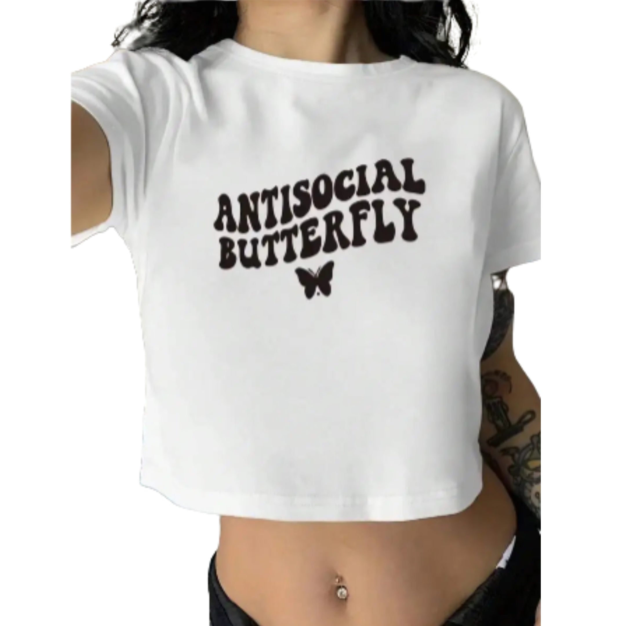 Butterfly Graphic Crop Tee with Relaxed Fit and Casual Streetwear Appeal