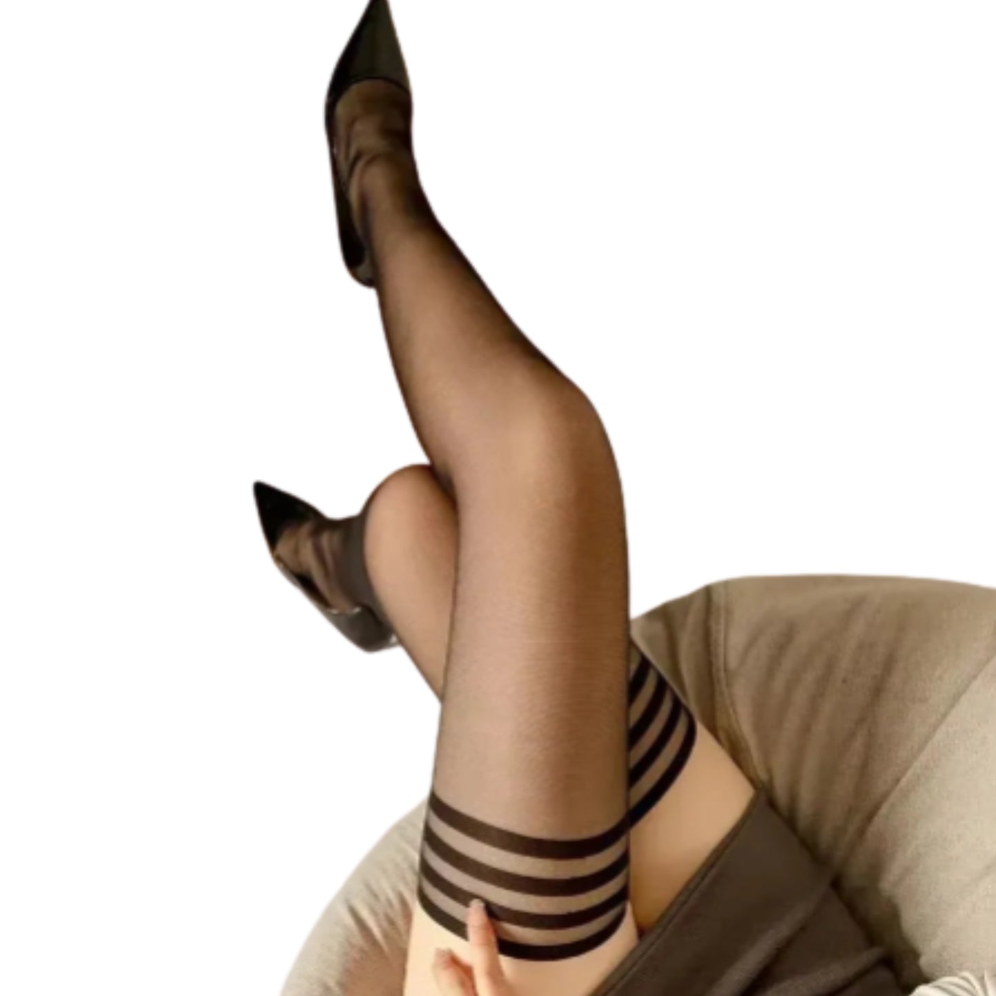 Ultra Thin Sheer Thigh High Stockings with Smooth Gloss Finish and Stay-Up Design