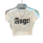 Gothic Typography Crop Tee with Fitted Baby Tee Streetwear Silhouette