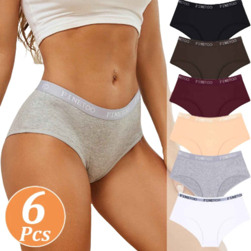 6-Piece Women’s Cotton Mid-Rise Bikini Briefs Set with Soft Stretch Fabric, Elastic Waistbands and Assorted Solid Colors