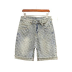 Men's Loose Fit Washed Denim Shorts with Distressed Details and Relaxed Streetwear Style