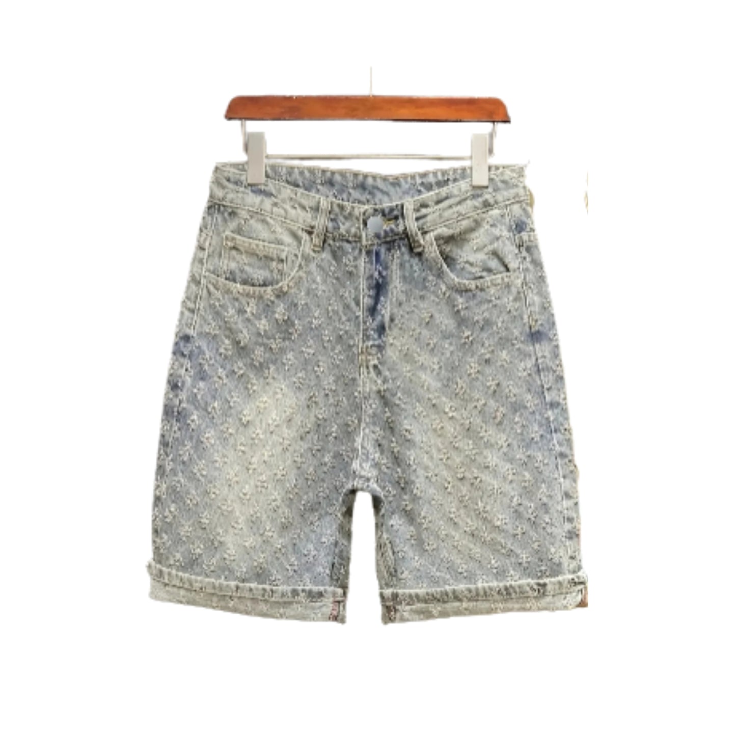 Men's Loose Fit Washed Denim Shorts with Distressed Details and Relaxed Streetwear Style