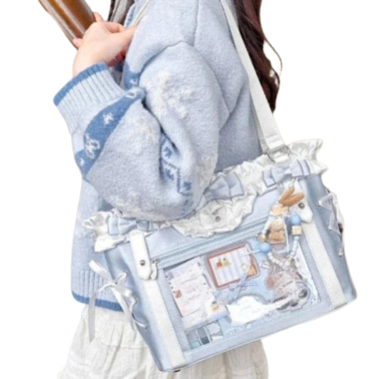 Decorative Window Tote Shoulder Bag with Utility Pocket Styling